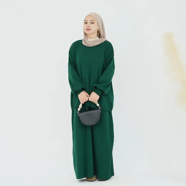 Autumn And Winter Thickening Knitting Suit Solid Color Multi color Two piece Set Dark Green - Shop at LoveMi