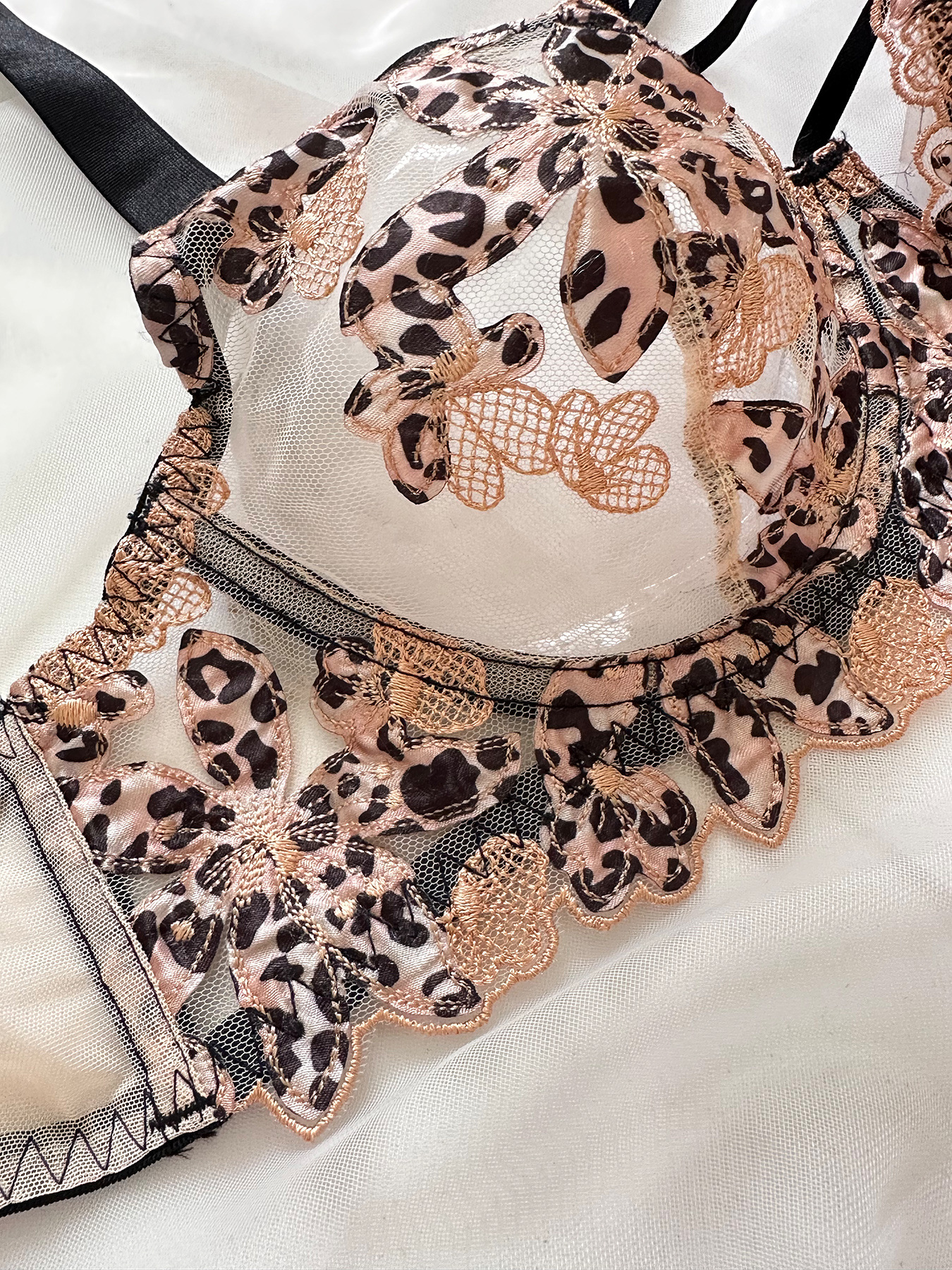 Title 12, Leopard Embroidery Steel Ring Push Up Sexy Unde...