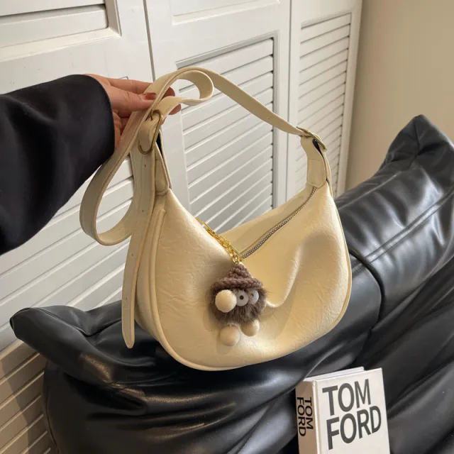 Fashion Trendy One shoulder Messenger Bag Simple Niche Pu Beige - Shop at LoveMi