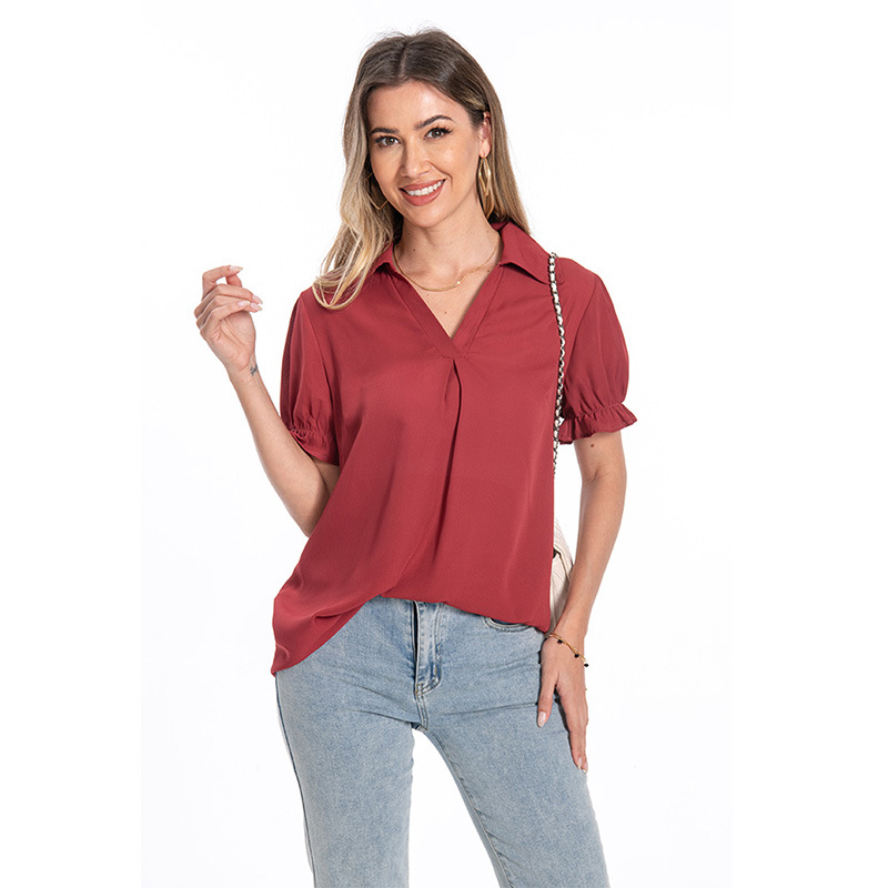 Women's Chiffon Ruffled Short Sleeves Top