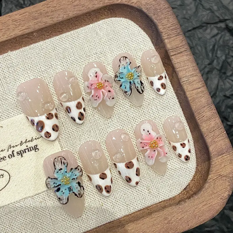 Handmade Carved Manicure Devil Flower French Leopard Print Autumn And Winter