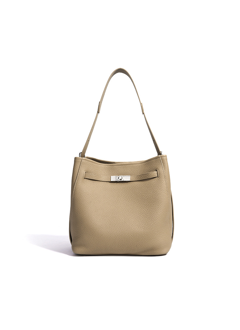 Cowhide bucket bag interior pockets