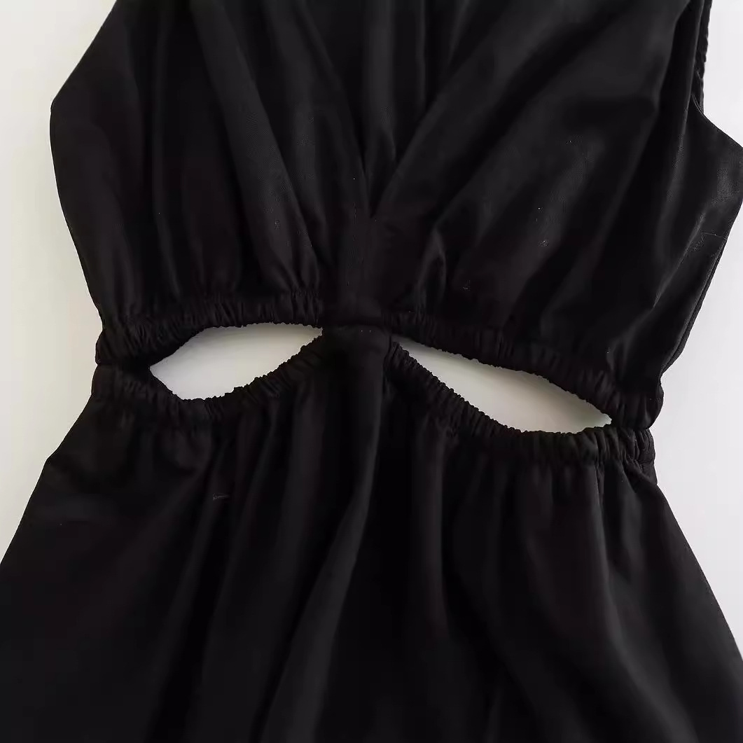 Sleeveless V-neck Opening Design Midi Skirt Dress