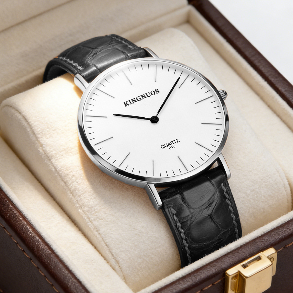 Ceas elegant și minimalist, cu două ace și curea din piele, pentru bărbați și femei