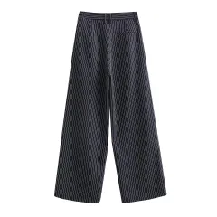 Striped Waist Slim Fit Casual Wide-leg Trousers - Trousers - View 1