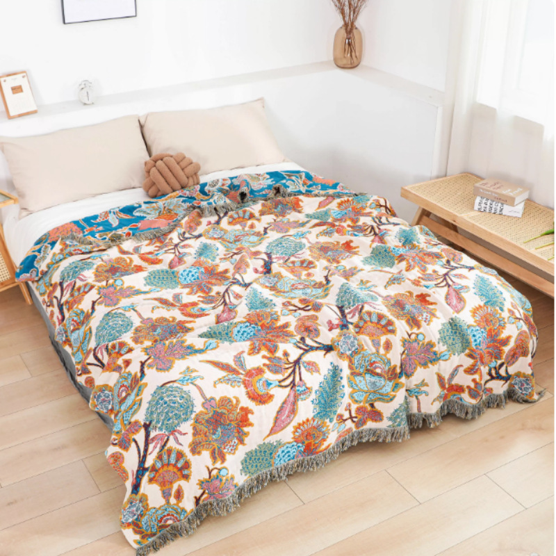 Flower Language Woven Patch Tassel Pure Cotton Gauze Towel Quilt