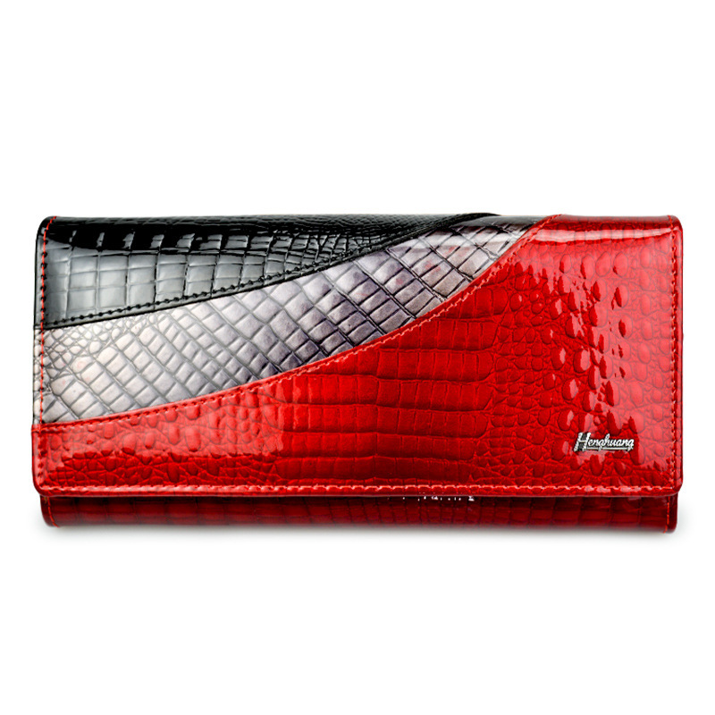 Fashion Snap Button Women's Cowhide Patent Leather Wallet Red - Shop at LoveMi