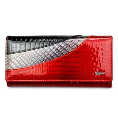 Fashion Snap Button Women's Cowhide Patent Leather Wallet - Red - View 1