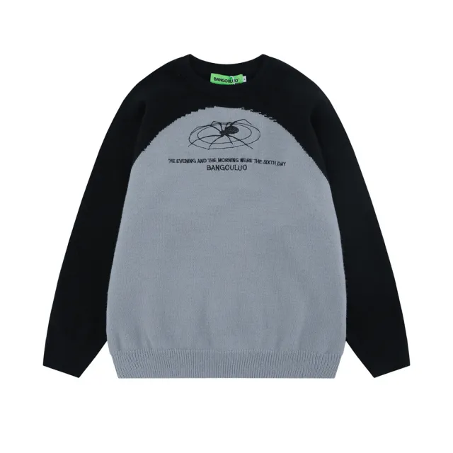 Stitching Contrast Color Loose Sweater Female Bf Idle Style Black - Shop at LoveMi