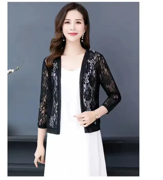 Lightweight Breathable Lace Cappa Sun Protection Cardigan Black - Shop at LoveMi