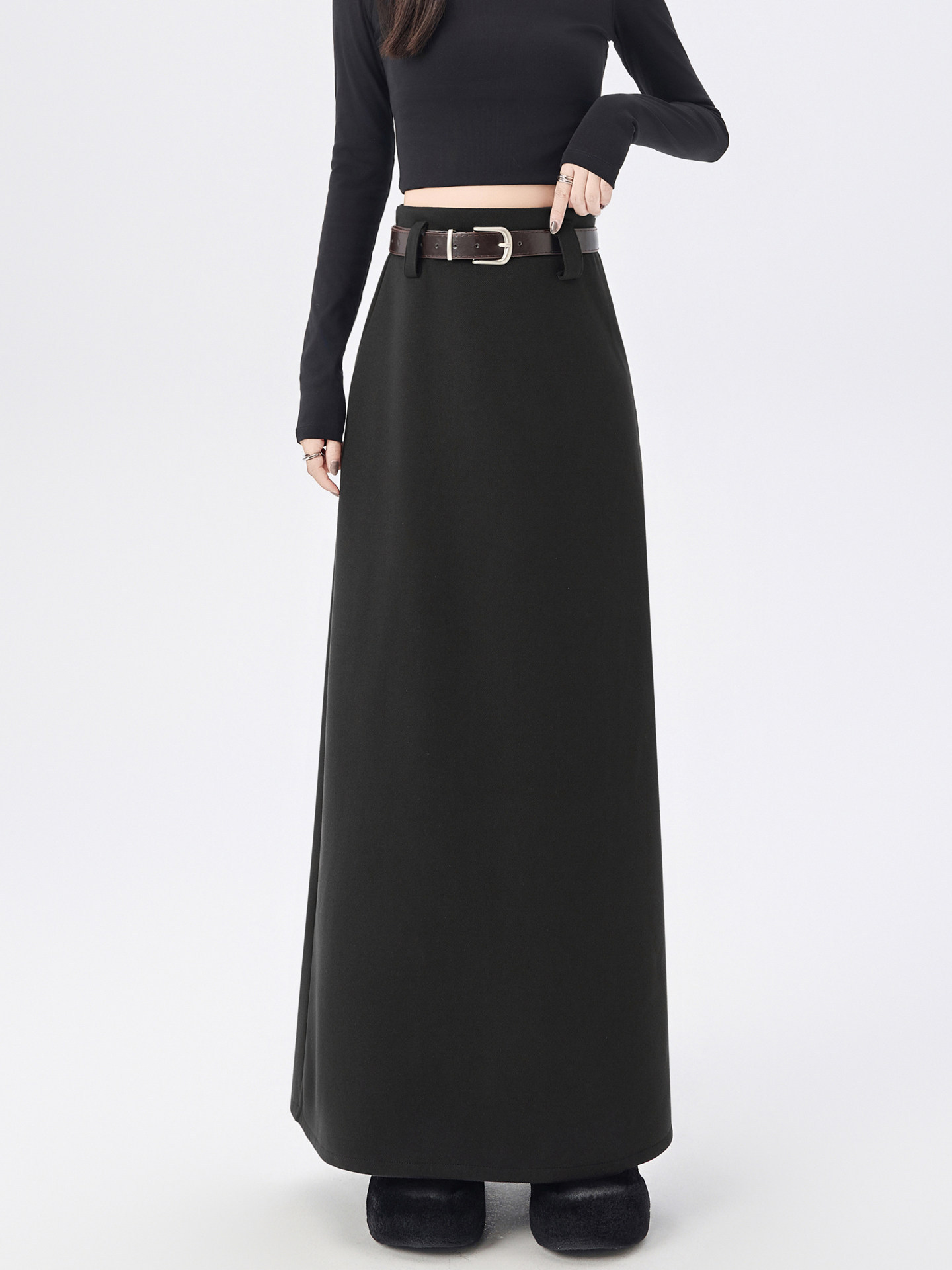 High-Waisted A-Line Wool Skirt