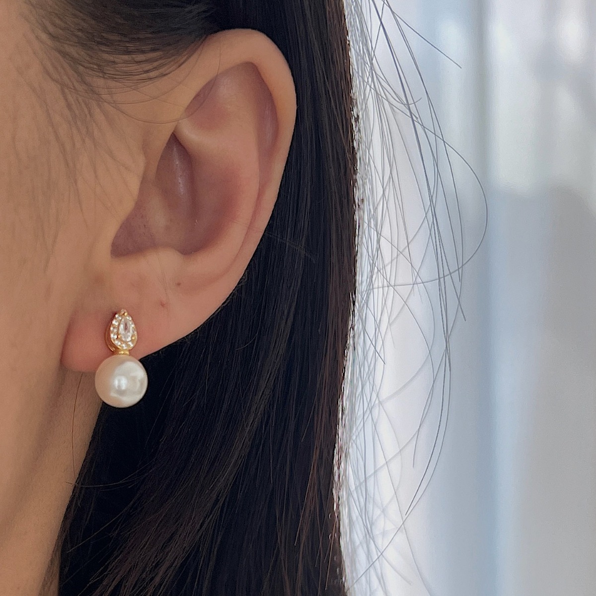 Full Diamond Water Drop Shijia Pearl Ear Studs