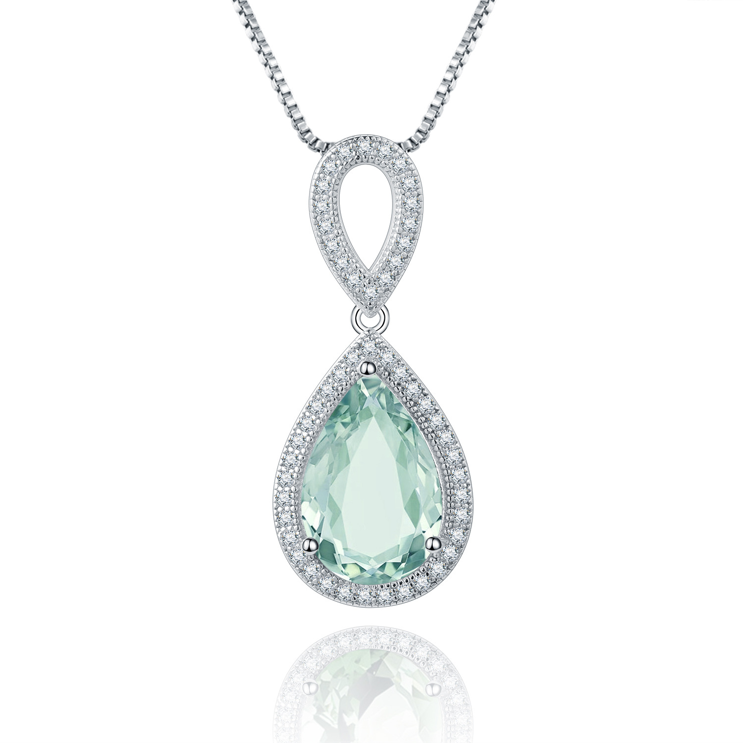 S925 Silver Natural Color Treasure Green Amethyst Necklace Pendant