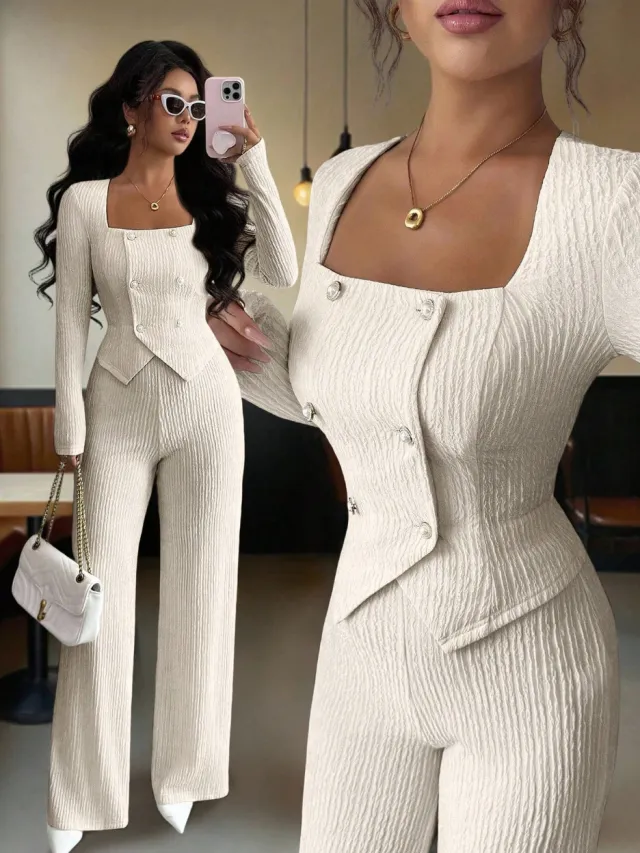 Stylish Versatile Solid color Top And Cardigan With Matching Pants Set White - Shop at LoveMi