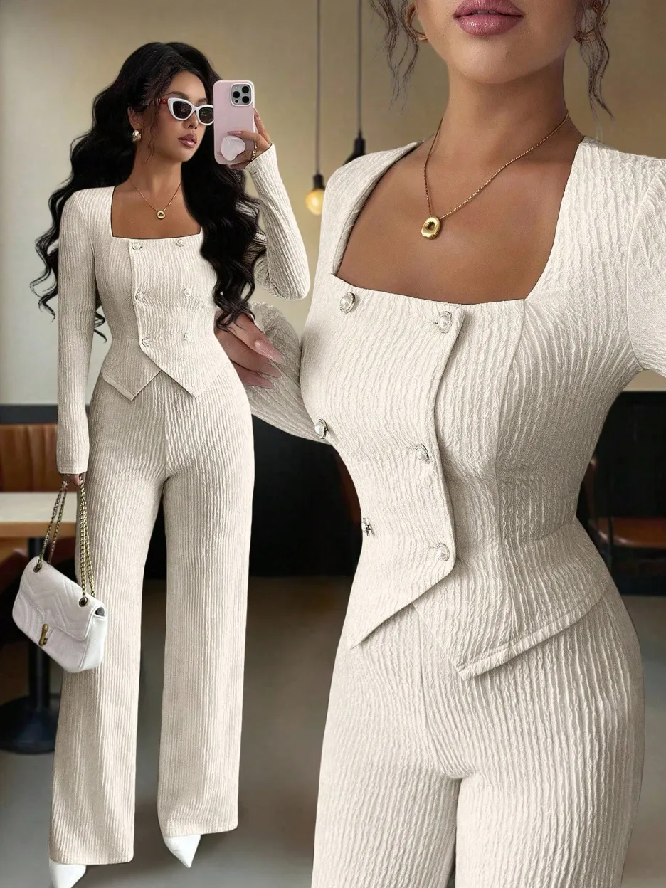 Stylish Versatile Solid-color Top And Cardigan With Matching Pants Set - White