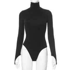 Women's Solid Color Casual Round Neck Long Sleeve Slim Fit Jumpsuit - Black - View 1