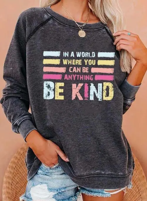 Autumn And Winter Long Sleeve Printed Raglan Round Neck Sweater For Women Dark Gray - Shop at LoveMi
