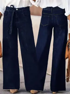 American Retro Wide Leg Jeans - Dark Blue - View 1