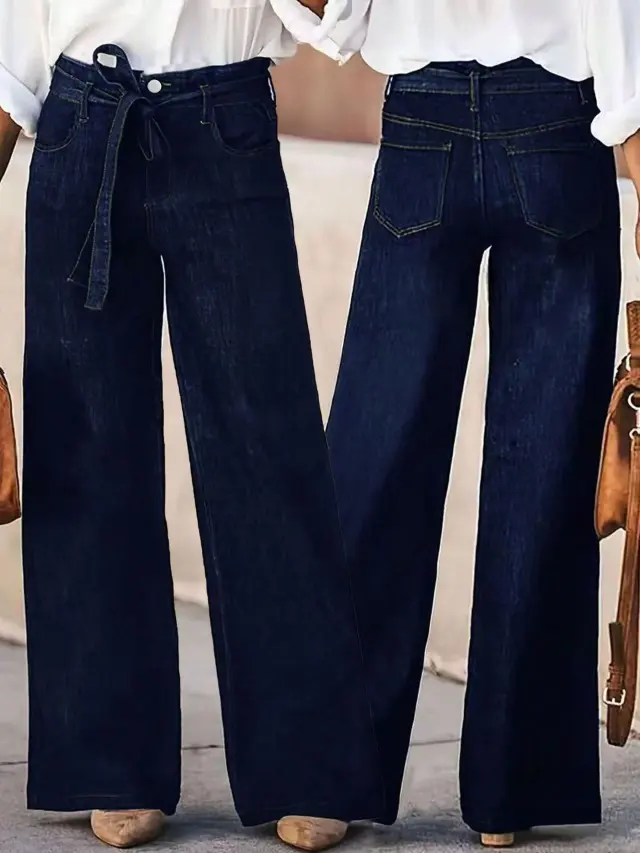American Retro Wide Leg Jeans Dark Blue - Shop at LoveMi