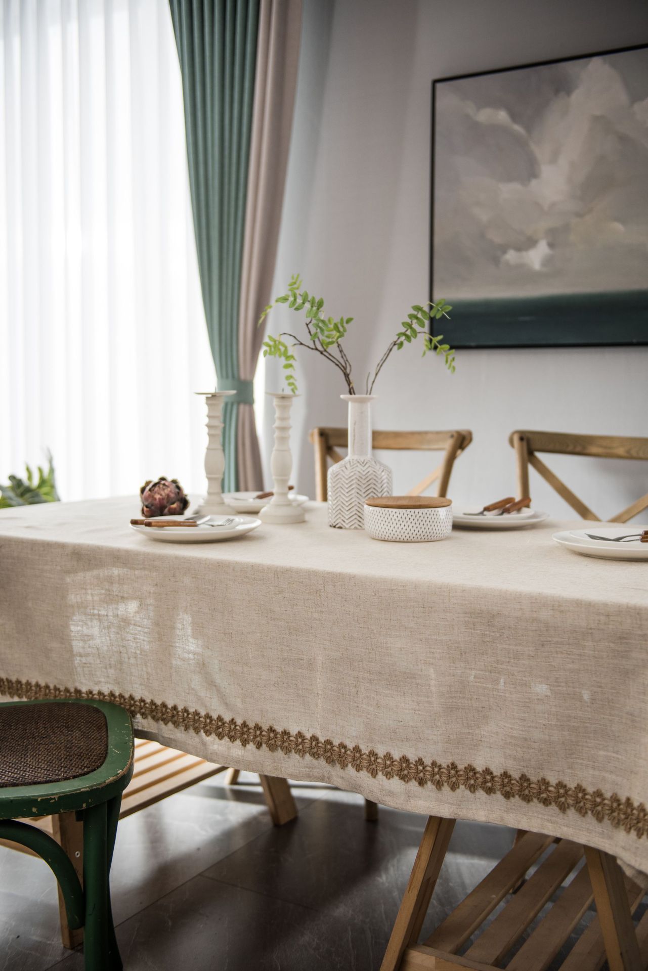 Tablecloth Jute Lace Trim Polyester-linen Dining Tablecloth Coffee Table Cloth Fabric Rectangular 1073191d D095 41a0 987e Be44fb367694
