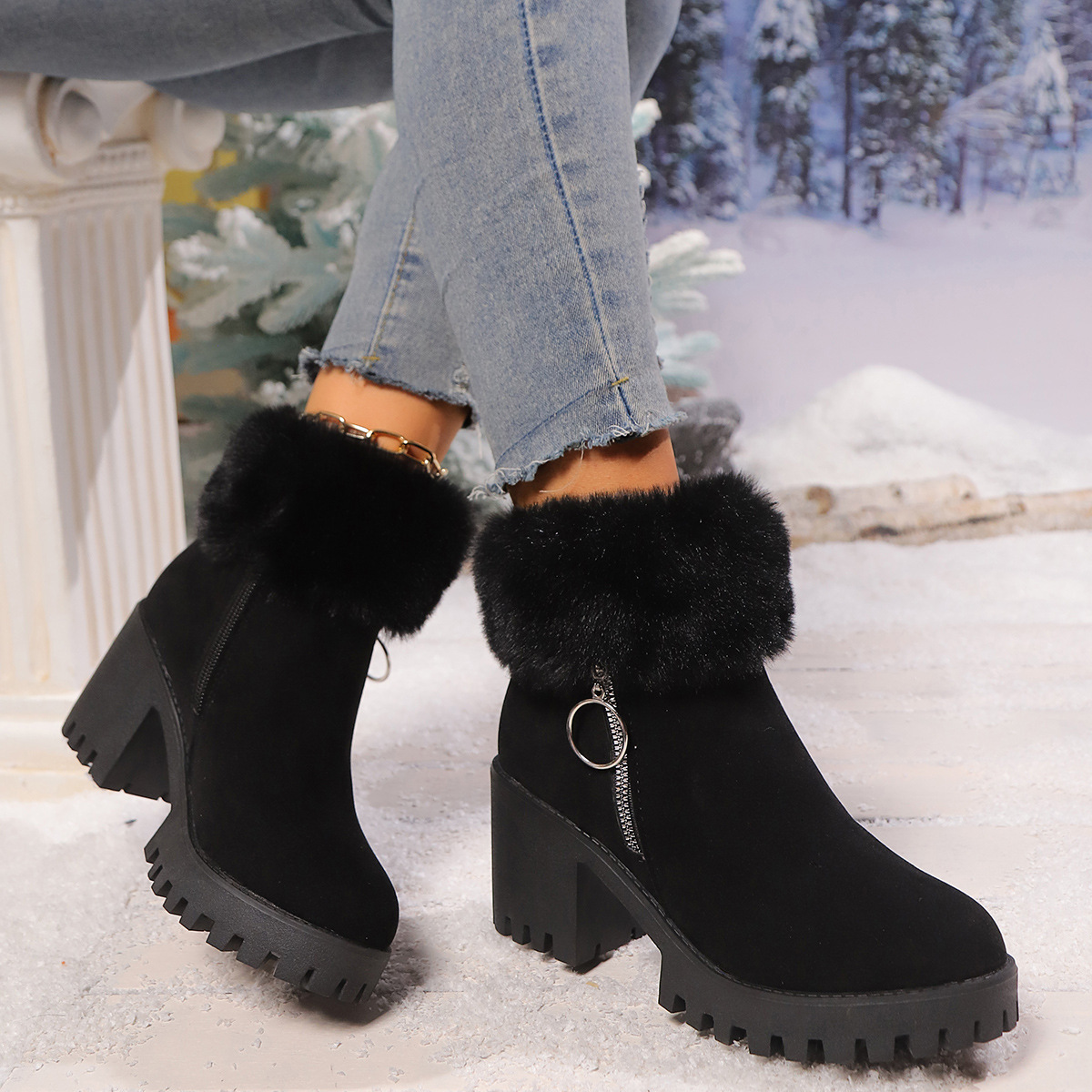 Title 7, Snow Velvet Thermal And Thickening Thick Heel W...