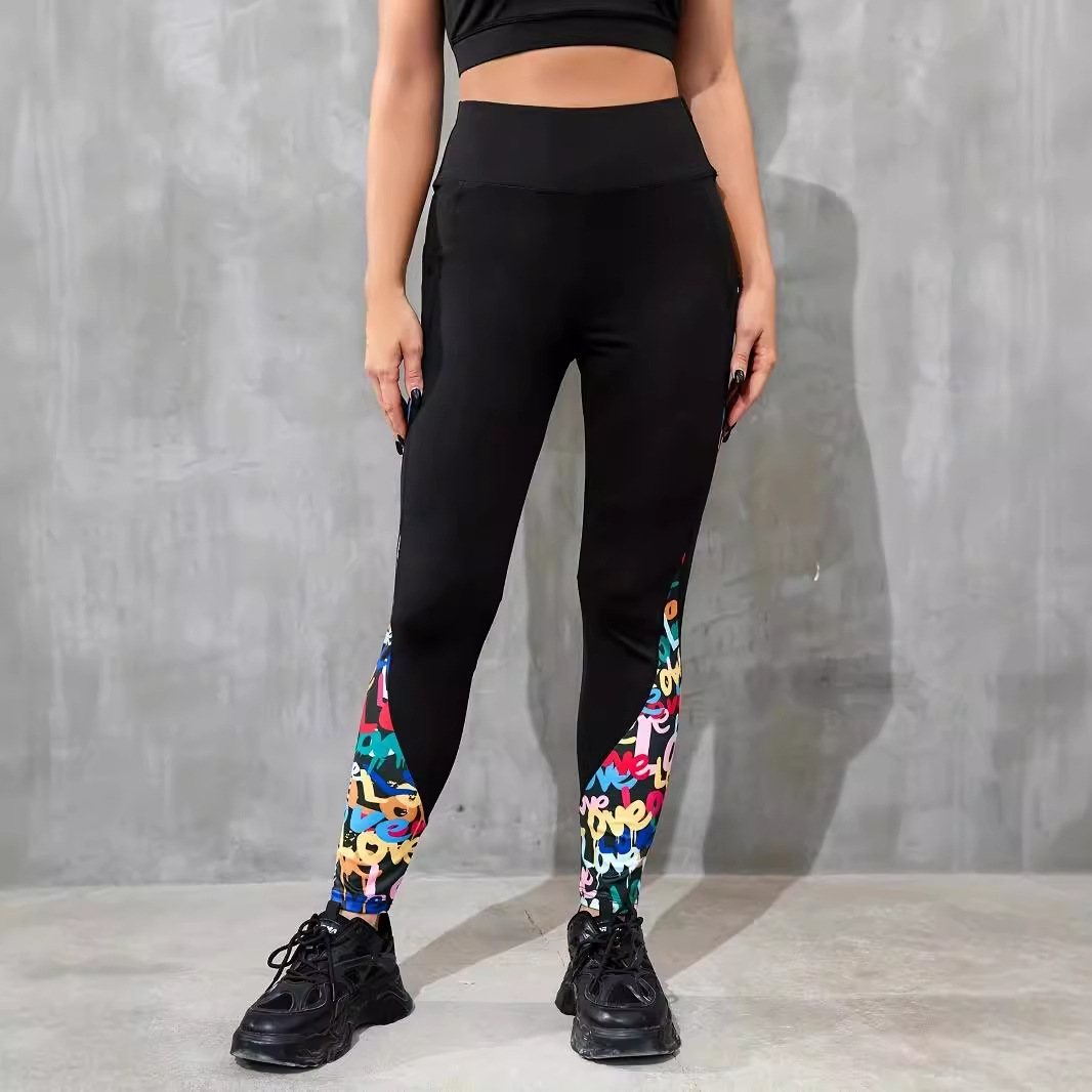 Color Contrast Patchwork Fashion Hip Raise High Waist Tight Sports Yoga Pants Leggings - Image 1