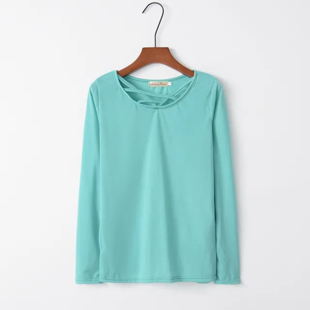 Best selling New Type Long Sleeve T shirt Women Solid Color Cross Collar Solid Color Fall Women's Clothing Green - Shop at LoveMi