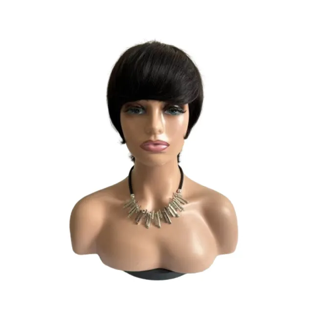 Short Straight Wig Women's Short Hair Head Cover Real Human Hair Natural Color - Shop at LoveMi
