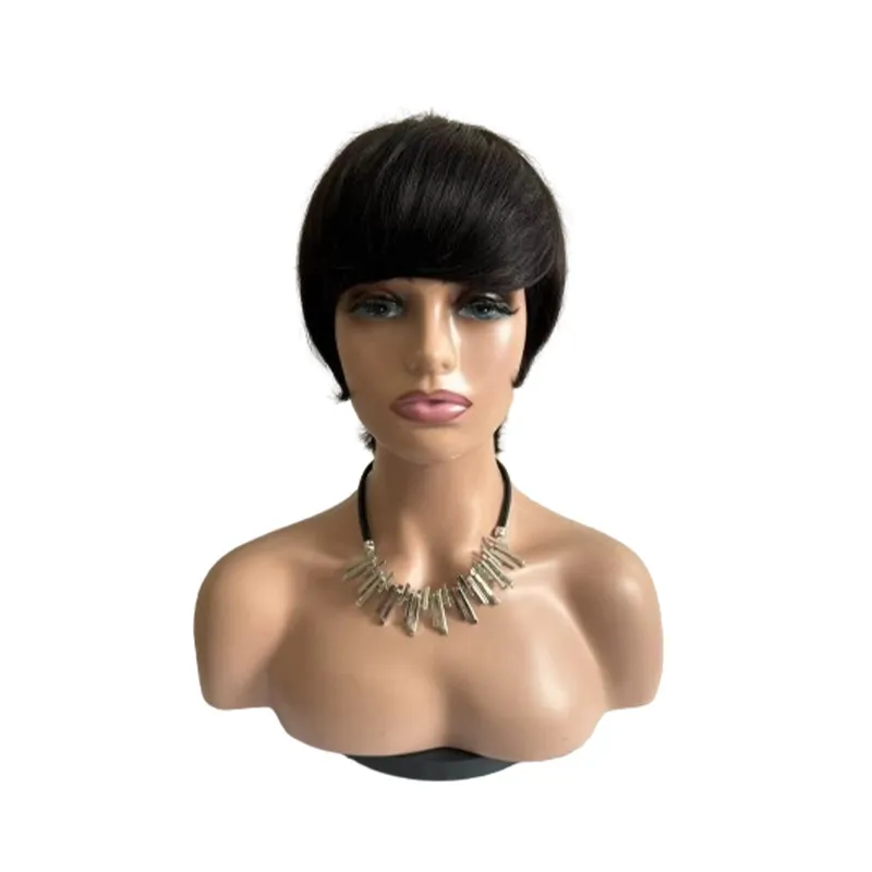 Short Straight Wig Women's Short Hair Head Cover Real Human Hair - Natural Color