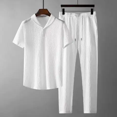 Leisure Suit Summer Loose Short Sleeve Top and Drawstring