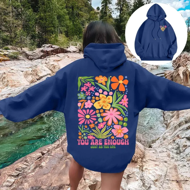Autumn And Winter Long Sleeve Fleece lined Hooded Sweatshirt Navy Blue - Shop at LoveMi