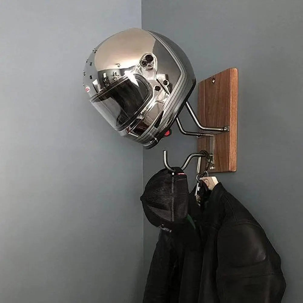 Motorcycle Helmet Bracket Wooden Hook Storage Rack