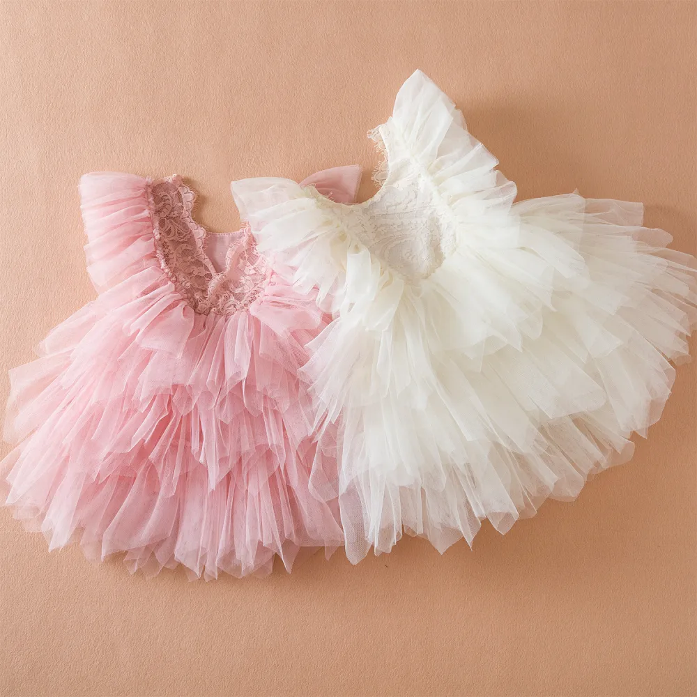 Summer New Girls' Lace Embroidery Mesh Princess Dress