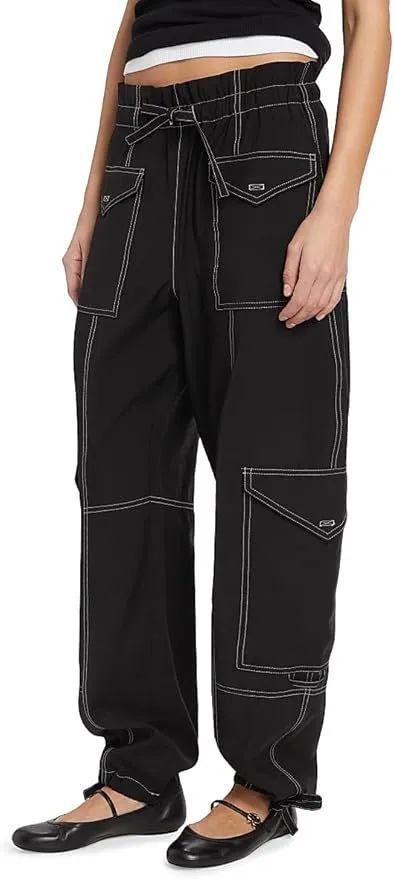 High waisted Patchwork Loose fit Cargo Pants With Multiple Pockets Black - Shop at LoveMi