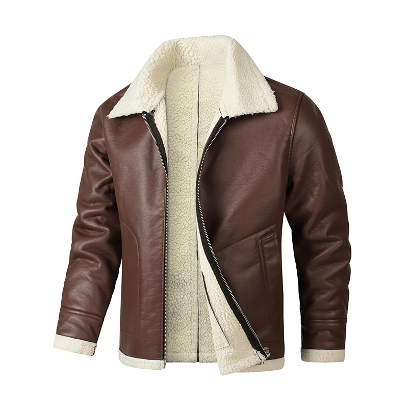 Fleece Lined Extra Thick Leather And Fur Jacket - Image 3