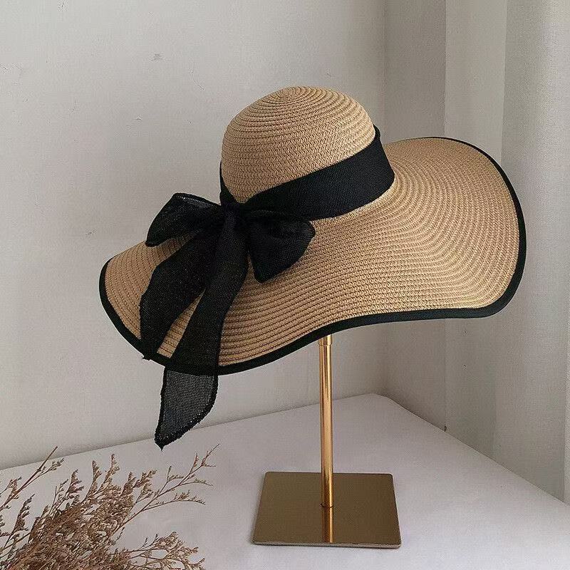 French-style Bow Straw Hat For Women Summer Sun Protection With A Wide Brim