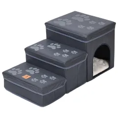 Cat Kennel Cage Multifunctional Dog Stairs Upper Bed Sofa Puppy Climbing Pet Supplies - Paw Print Blue Rabbit Plush - View 1