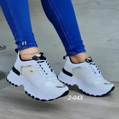 Women's Fashion Heel Lifed Sneakers - White - View 1