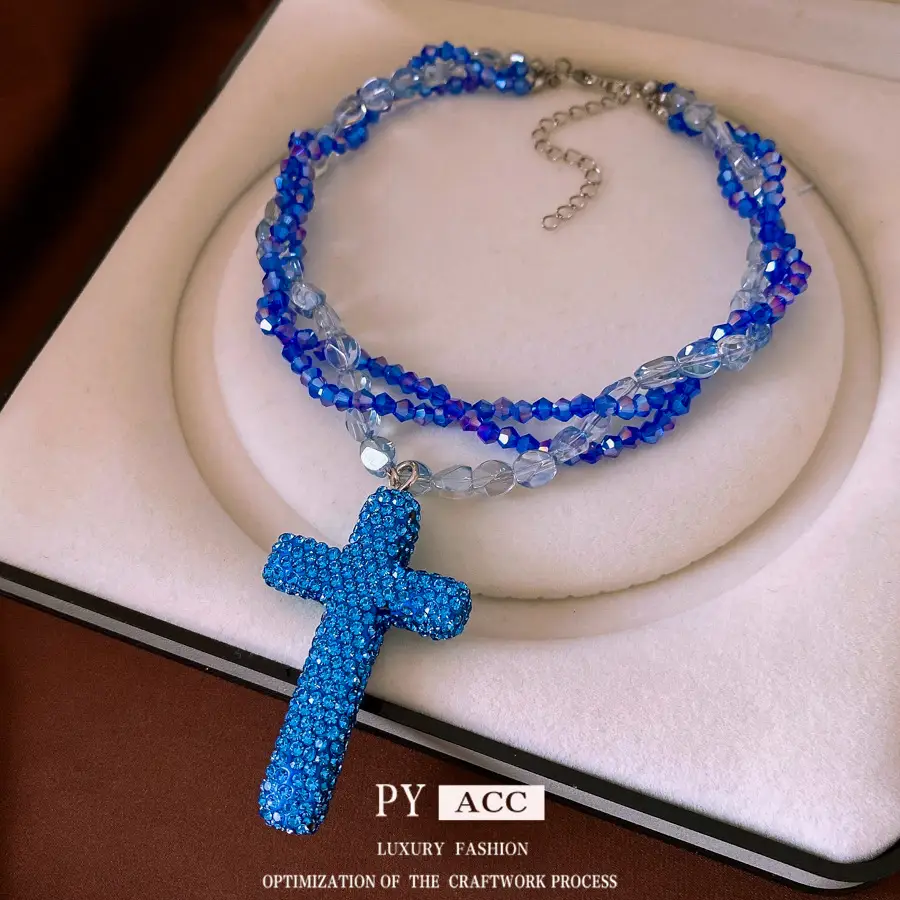 Multi-layer Micro Glass Bead Beaded Diamond-studded Necklace