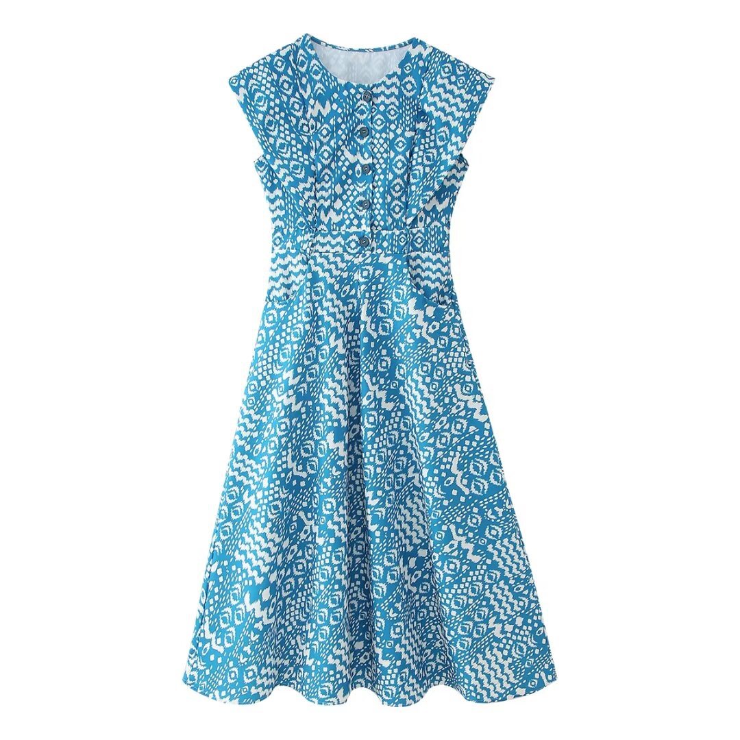 Female Casual Round Neck New Printed Sleeveless Dress