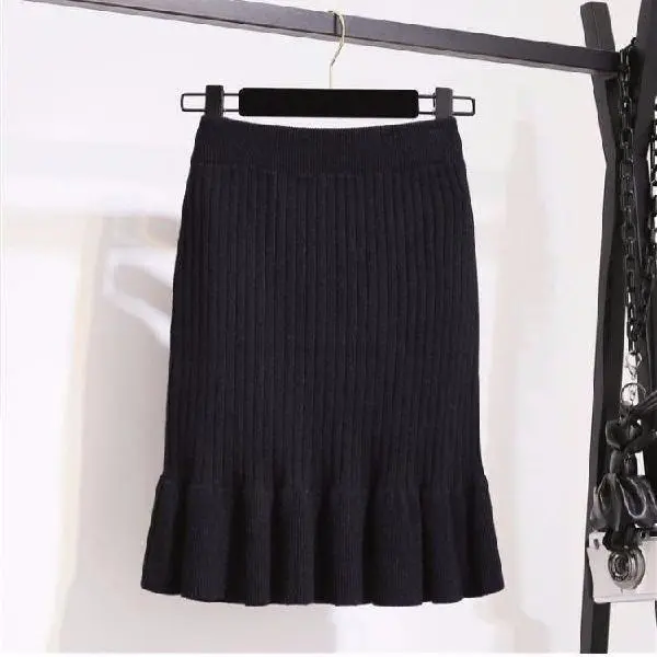 New Slim fit And Slimming Lace hem Knitted Skirt Black - Shop at LoveMi