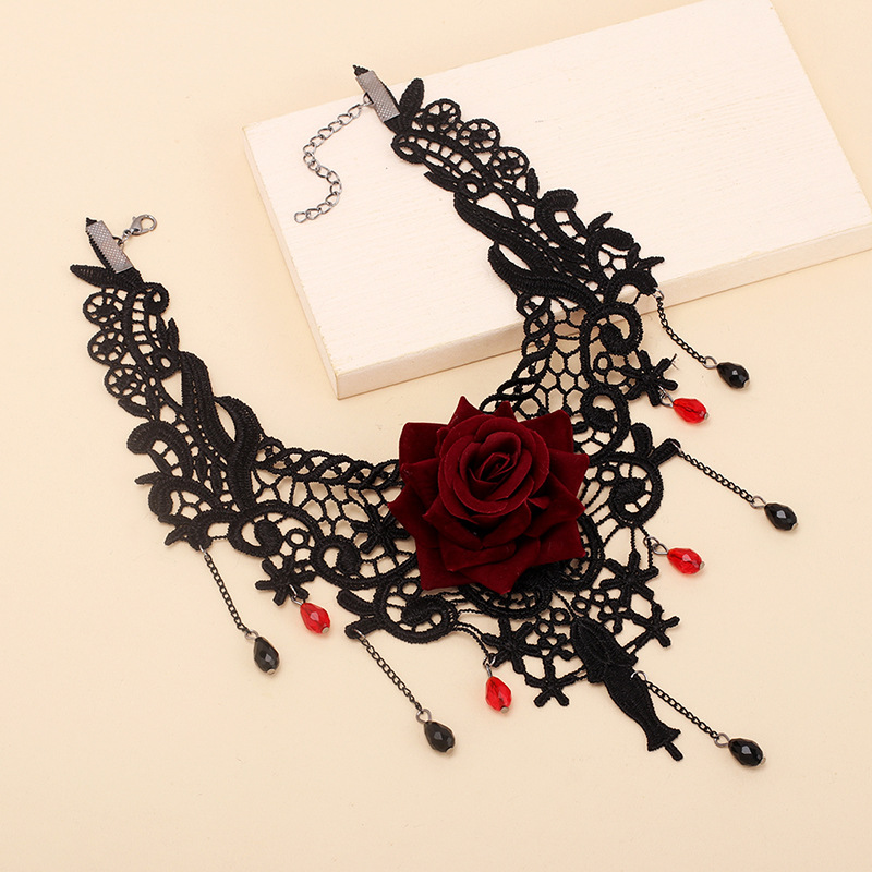 Dark Style Lolita Gothic Lace Rose Necklace