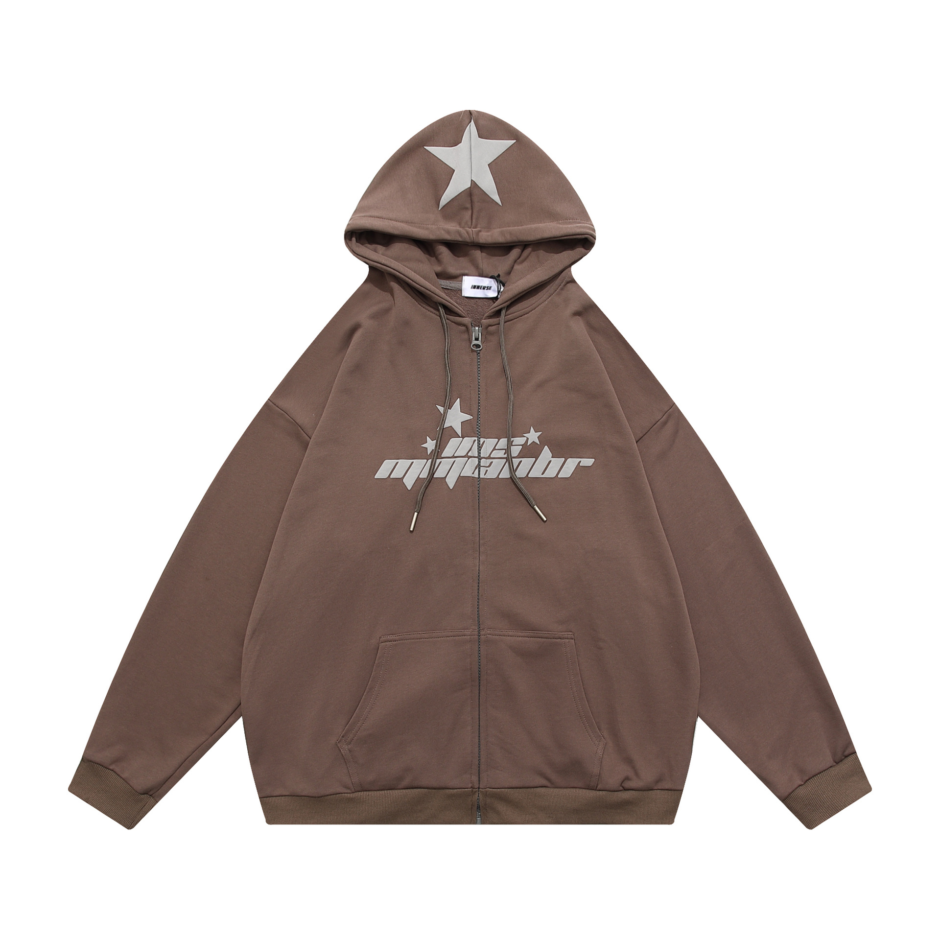 XINGX Puff Print Hooded Cardigan Sweater