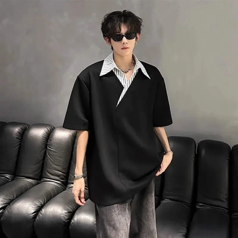 Men's Niche Color-Block Patchwork Short-Sleeve Top