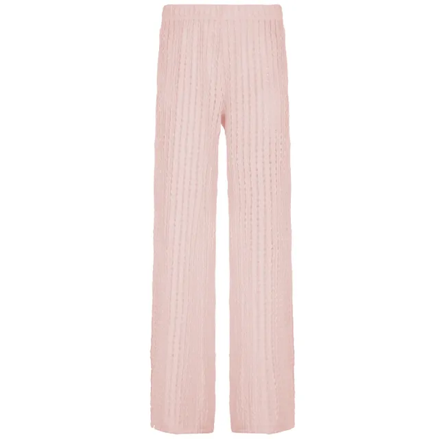 Resort style Textured Hollow out Loose fitting Solid color Casual Pants Pink - Shop at LoveMi