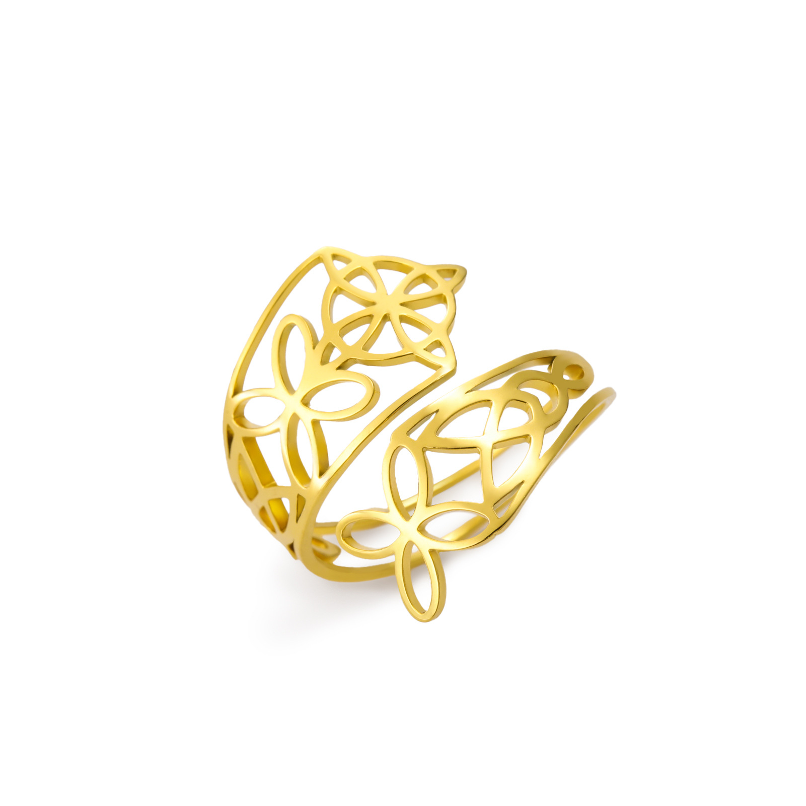 Simple Titanium Steel Cut Hollow Women's Ring