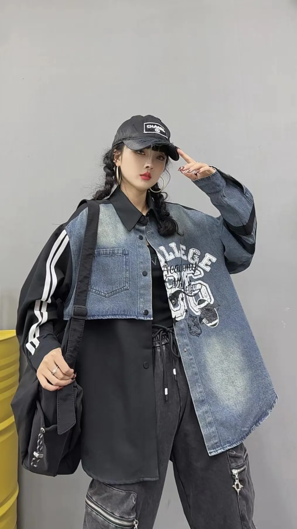 Korean Style Sense Of Design Color Matching Letters Polo Collar Simple Women's Top - Black