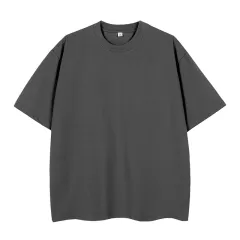 Double Yarn Short Sleeve Sweat-absorbing Cotton T-shirt Top - Dark Grey - View 1