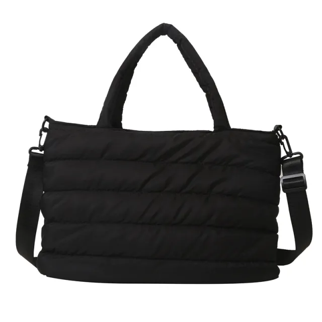 Cotton Jacket Large Capacity Plaid Embroidery Thread Shoulder Crossbody Handbag Black - Shop at LoveMi