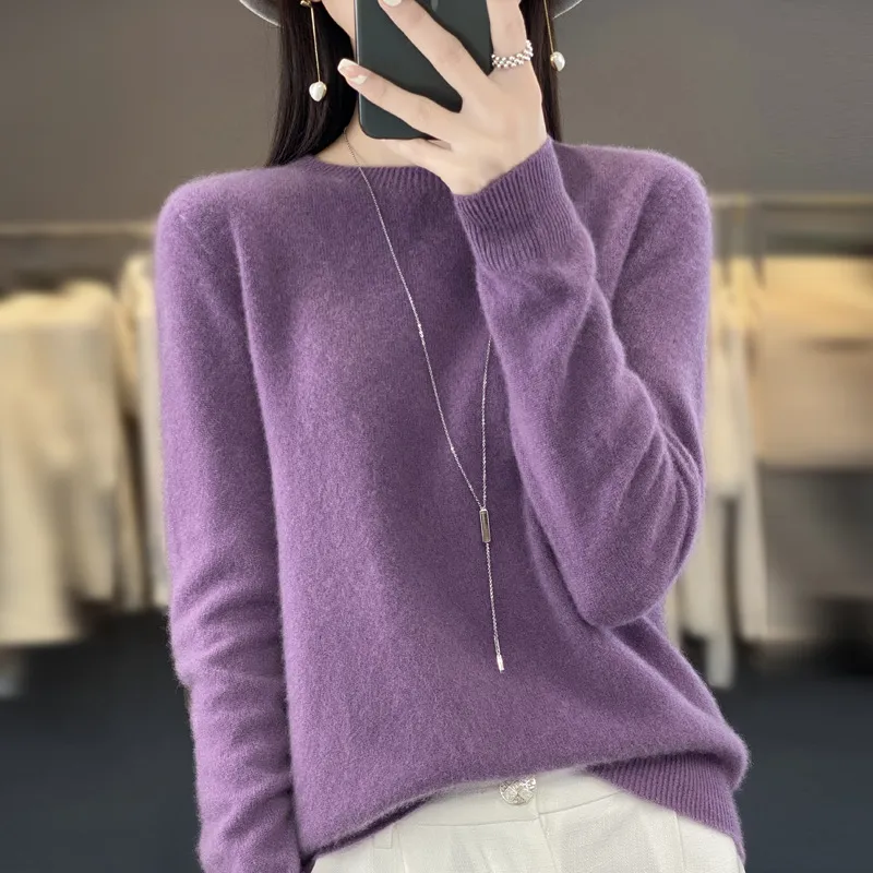 Women's Knitted Loose Cashmere Sweater - Western Purple